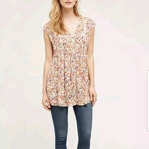 VV for Anthro Ladder Lace Crinkle Fabric Boho Cottagecore Tunic Top XS